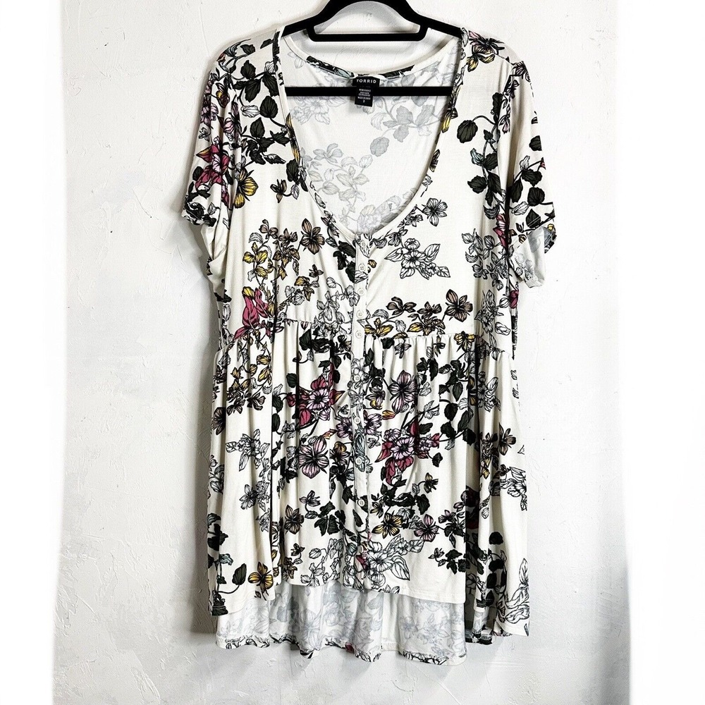 Torrid Floral Peplum Blouse Womens 3X Top Stretchy Comfort White